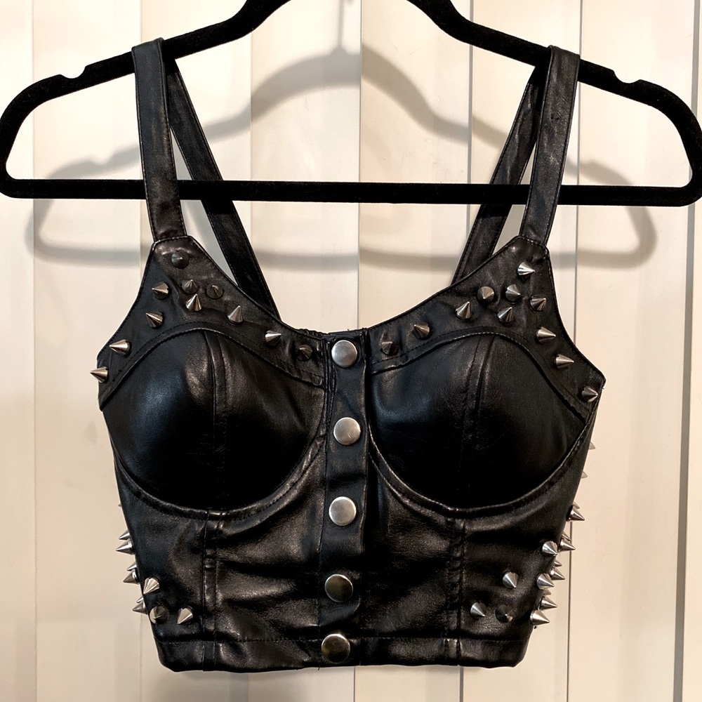 Vegan leather punk spiked bustier corset small